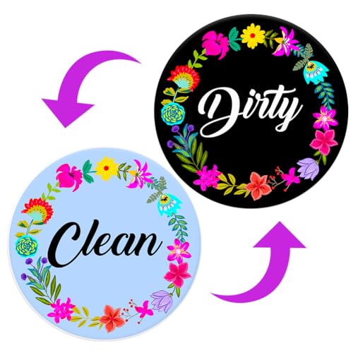 Dishwasher Magnet,Clean Dirty Sign Indicator- Double Sided Magnet with Magnetic Plate, Kitchen Dish Washer Refrigerator Reversible Indicator Lovely Wreath