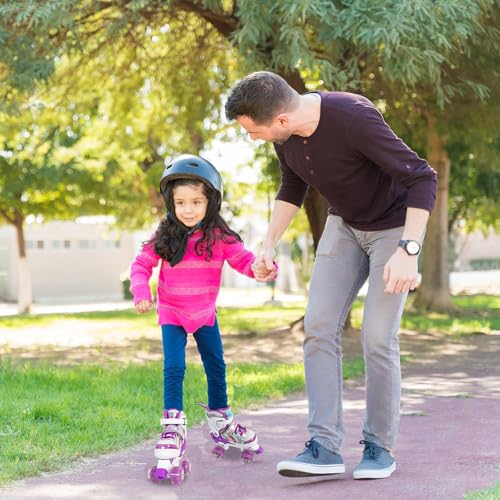 Image of Toddler Roller Skates for Little Kids Toddler Ages 3-5 3 4 5, 4 Size Adjustable Girls Rainbow Quad Skates with All Light Up Wheels - Best Birthday Gift for Outdoor Sports