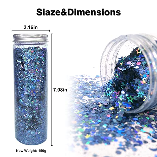 LoveOurHome 150g Chunky Body Glitter Holographic Blue Star Moon Heart Butterfly Glitters Flakes Sequins Accessories for Resin/Crafts/Nails/Makeup/Slime