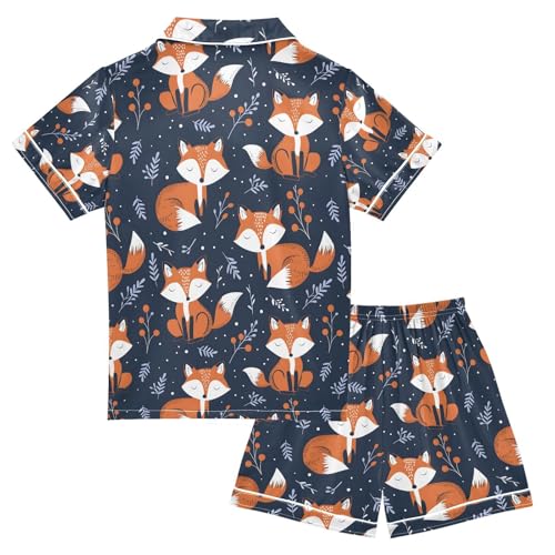 ALAZA Fox Berry Leaf Pajamas Satin Pajama Set Short Sleeve Button Down Sleepwear2