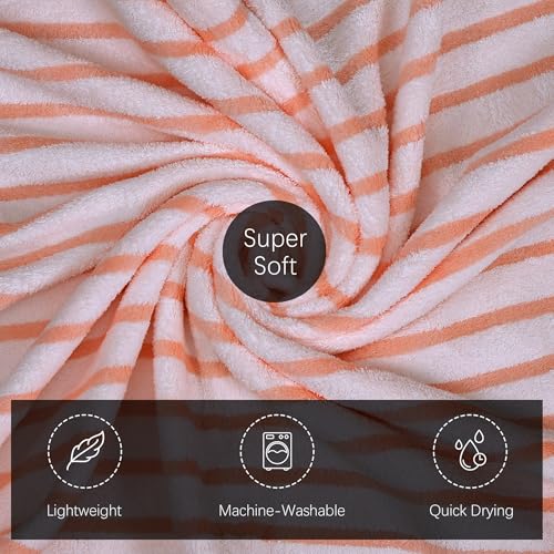 Image of Cortina Stripe Printed Towels for Bath (70 x 140 cm) 380 GSM Microfiber, Ultra Soft, Highly Absorbent & Quick Dry for Gym, Beach & Bathroom Towels for Men, Women & Kids (Orange Small Stripe)