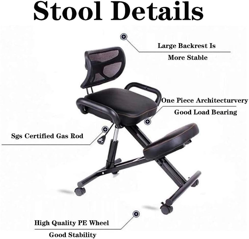 SFKLYU Ergonomic Kneeling Chair for Upright Posture, Height Adjustable Designed Knee Chair, with Back and Arms, Office Kneeling Chair for Home Office,A2