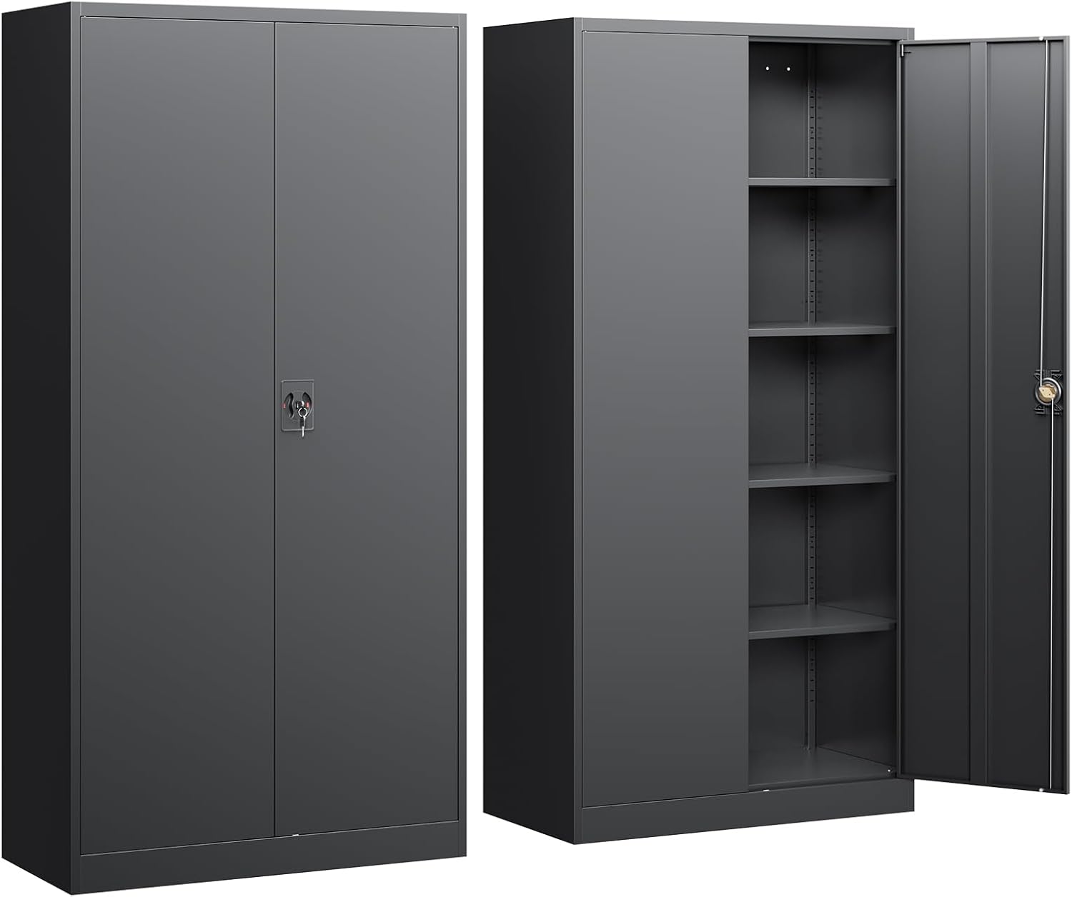 Yizosh Metal Garage Storage Cabinet with Lock, 71" Locking Tool Cabinet with 2 Doors and 4 Shelves, Tall Steel Cabinet for Garage, Heavy Duty File Cabinet for Office, School (Black)