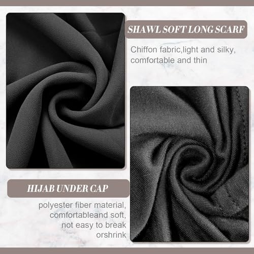 4 Pcs Women Solid Chiffon Hijab Scarves and Undercap Set Long Shawl Soft Wrap Scarves Muslim Inner Hijab Caps3