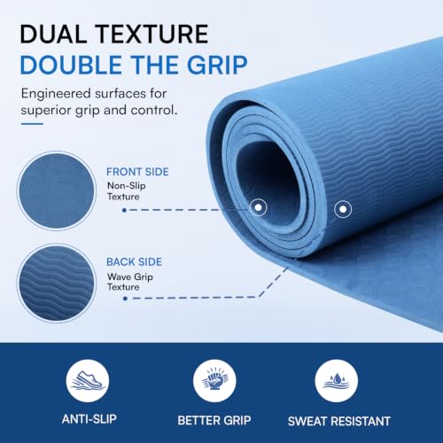 Image of Arrowmax 4mm Yoga Mat with Carry Cover for Men & Women, Anti-Skid Exercise Mat for Yoga, Pilates, Meditation, Stretching & Home Workout, Lightweight Portable Fitness Mat (BLUE)