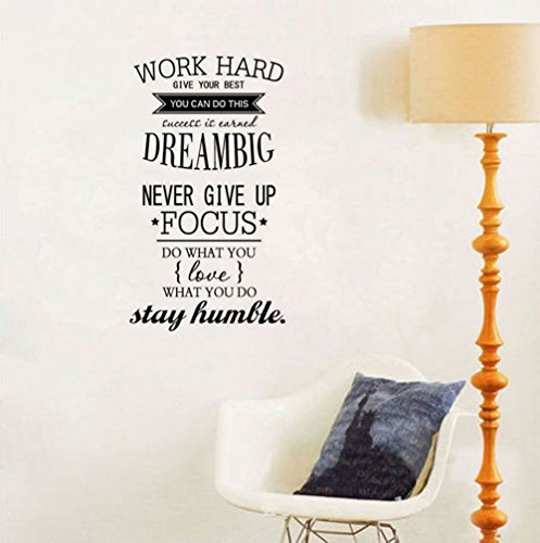 Ducklingup Wall Decal Quote Work Hard, Dream Big, Never Give up, Stay Humble Decal Teamwork Vinyl Stickers Home Bedroom Motivation Quote Wall Sticker