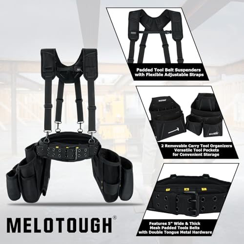 Image of MELOTOUGH Tool Belt with Suspenders Electrician Tool Bag Suspenders Framers Combo Apron Tool Belt Construction Tool Pouch Suspenders Heavy Duty Carpenter Suspension Rig（Grey）