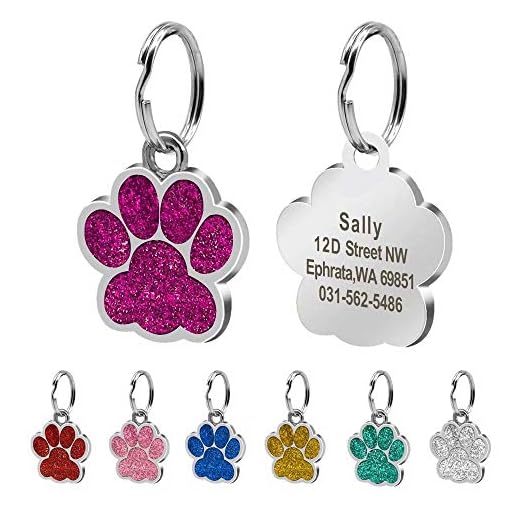 Beirui Rostfritt stål glitter tassavtryck ID-etiketter för hundar och katter - personliga hundbrickor graverade, L (3,8 cm diameter)
