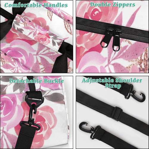 Kids Duffle Bag Personalized Gym Bag Overnight Bags, Ideal for Travel and Sports, Suitable for Men Women for Gym, Dance, Yoga, Durable Waterproof Sport Overnight Handbags Watercolor Flower Pink4