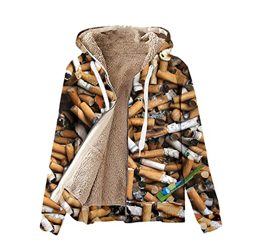 Sweat à capuche imprimé cigarette 3D avec doublure polaire pour homme