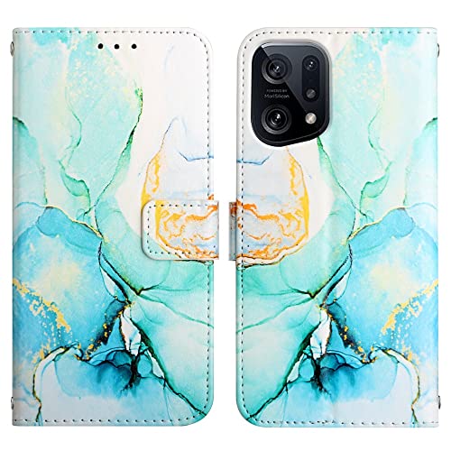 COTDINFOR Kompatibel mit Oppo Find X5 Hülle Klapphülle PU Leder Brieftasche Schutzhülle Handy Tasche Schale Magnetisch Cover Standfunktion Handyhülle für Oppo Find X5 Marble Green YB.