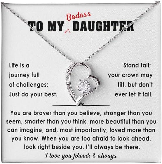 VIRAGIL To My Badass Daughter Necklace From Mom and Dad With Heartfelt Message & Elegant Box, Mother Daughter Necklace, Christmas, Birthday Gifts For Daughters Adult, Daughter Jewelry From Mom