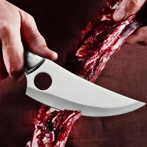 Faca Artesanal de Inox para Desossar e Cortar - Ideal para Cozinha, Camping e Pesca, Lâmina Afiada,