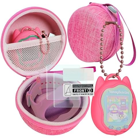 XEGIMOR Silicone Cover and Carrying Case for Tamagotchi Uni Interactive Virtual Pet, Screen Protector for Tamagotchi Uni Digital Pet (Pink) Cover