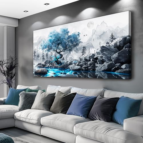 Canvas Wall Art for Living Room Black And White Landscape Tree 24x48 Inches