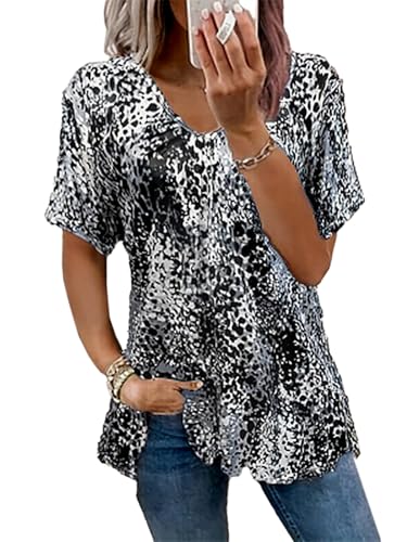 T-shirt pour femme d'été Fisoew gris XL top manches courtes col rond léger