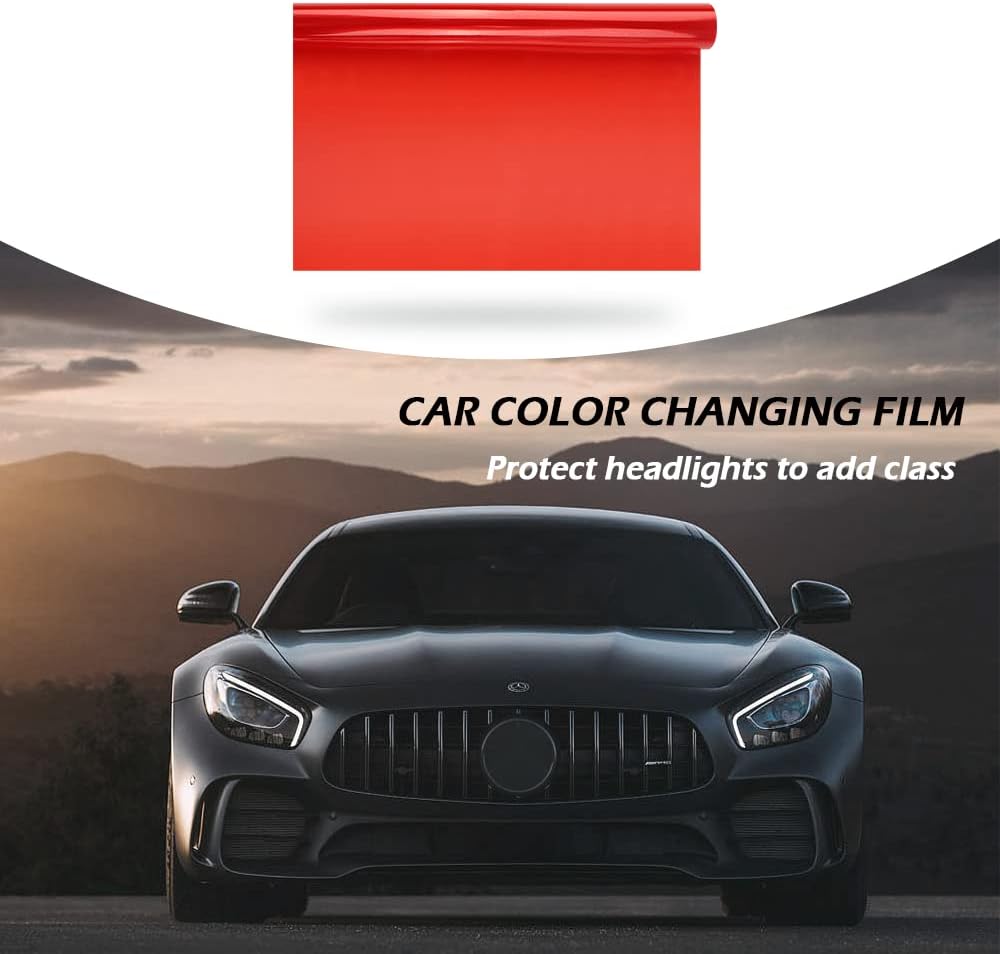 12 X 48inch Car Light Tint Film, Cuttable&Stretchability Car Headlight Taillight Fog Light Vivid Vinyl Wrap Protector,Non-Marking Self-Adhesive Decals Car Decor (Red)