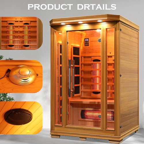 Image of Smartmak Infrared Sauna, Canadian Hemlock Home Sauna Box, Full Spectrum Far Infrared Panel with Ozone Ionizer, WiFi, Bluetooth, Colorful Lights(220V)