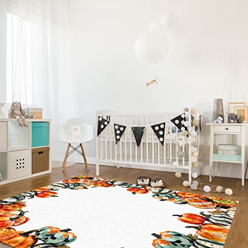 Thanksgiving Area Rug For Living Room, Rectangular Indoor Carpet - 2' X 3', Polka Dot Plaid Paint Pumpkin Orange Green Fall Non-Skid Bathroom Mat Kitchen Runner Rugs For Bedroom #TOP3
