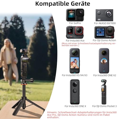 51cm Selfie Stick Stativ für Action Cams, Kompatibel mit GoPro Hero 13/12/11/10/9/Max2, DJI Osmo Pocket 3, Action 6/5 Pro/4, AKASO EK7000 und Anderen Action-Kameras