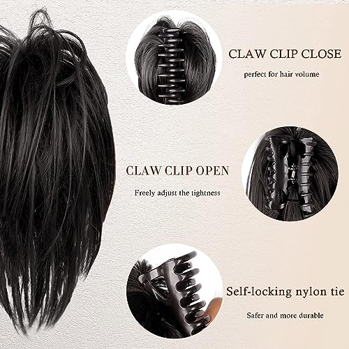 colorfulpanda Claw Clip Messy Bun Hair Extensions Black Color,Natural Straight Synthetic Hairpiece Short Ponytail Bun Chignons for Women Girls - Image 3