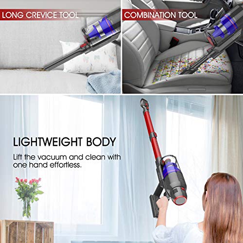 WOWGO Cordless Stick Vacuum Cleaner - 20Kpa Powerful Suction Handheld Vacuum with Adjustable Tube and HEPA Filter for Hard Floor, Carpet and Car