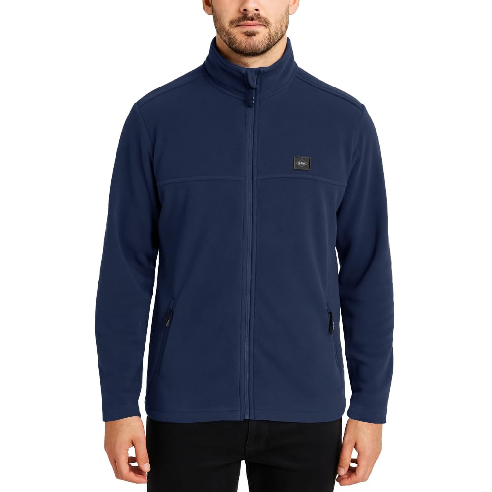 Lee Cooper Workwear Men's Full Zip Thermal Anti Pill Pullover Sweater Work Jumper, Navy, XL