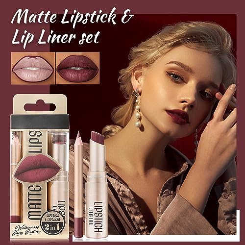 Lipstick Lip Liner Set, Matte lip gloss, Nude lip stain, Waterproof Long Lasting Lipstick, High Pigmented Non-Stick Cup Lipsticks For Women,Velvet Pink Lip Tint Stain Lip Balm - Image 4