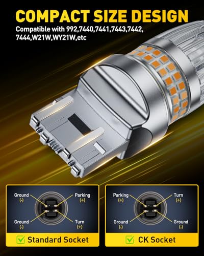 Image of AUXITO 7440 7443 LED Bulb Amber Yellow Turn Signal Lights, 700% Brighter 7441 7444 T20 992 WY21W LED Bulbs with Projector for Parking Blinker Tail Brake Signal DRL Marker Light, Pack of 2