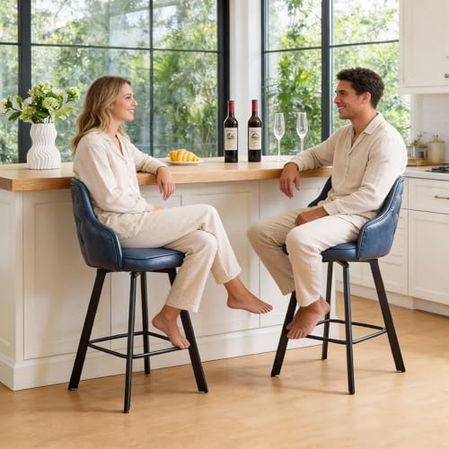 Image of 30 Inch Swivel Bar Stools Set of 2 with Back, Bar Chairs for Kitchen Island