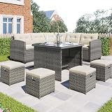 MQGPM Polyrotan tuinmeubelset, loungeset voor buiten, met 2 banken en 4 krukken, tuinloungeset, voor 6-10 personen, balkonmeubel, lounge, terrasmeubels buiten, voor tuin en terras, beige