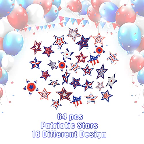 64 Pieces Patriotic Stars Paper Cutouts Patriotic Day Stars Accents With 80 Pieces Glue Point Dots For Independence Day 4Th Of July Memorial Day Patriotic Decoration Home Office School #TOP5