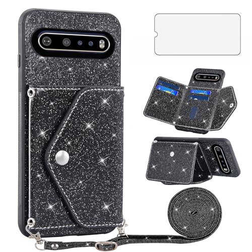 Étui LG V60 ThinQ Asuwish à paillettes pour ranger vos cartes en soirée
