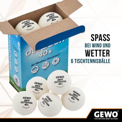 Foto von GEWO AWR Outdoor 40+ Tischtennisbälle - Wasserabweisende Plastik Outdoor Tischtennis Bälle für draußen - Hochwertige, wetterbeständige Trainings Tischtennisbälle, 40+mm Durchmesser, 6er Pack, weiß