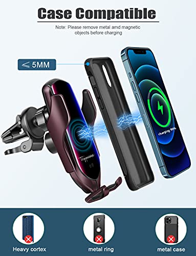 Wireless Car Charger,10W Qi Fast Charging Auto-Clamping Car Phone Mount Air Vent Phone Holder Compatible with iPhone 13/12/12Pro/SE/11/11Pro/11ProMax/XSMax/XS/XR,Samsung S10/S9/S8/Note10 - Thumbnail 5
