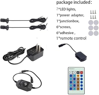 Dimmable LED Mini Spotlight Jewelry Showcase Indoor Display Lights Black Shell Surface Mount Under Cabinet Lights Kit 6 Pack with Remote White Light (2 Pack RGB Colorful) [Energy Class A]