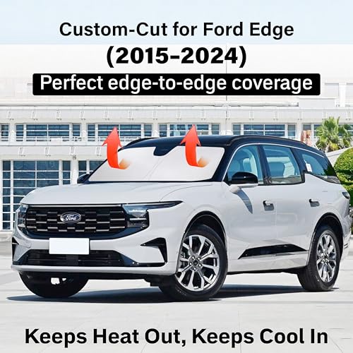 Image of EcoNour Windshield Sun Shade Compatible for Ford Edge 2015-2024 | SUV Front Window Sun Visor Protector | Foldable 4-Layer Sunshade | Blocks UV Rays & Keeps Cabin Cool