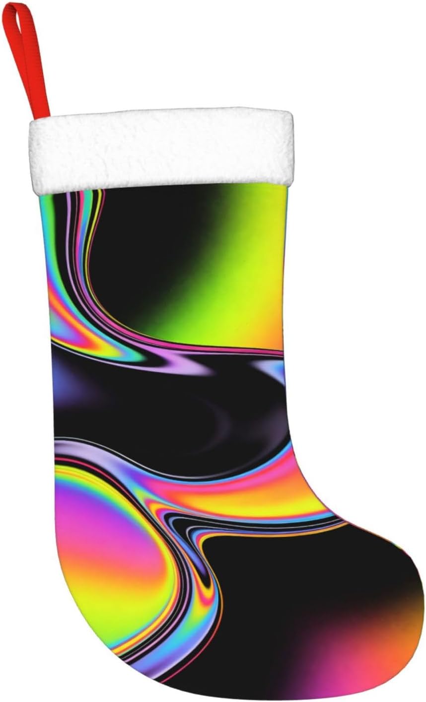 Psychedelic Rainbow Print Christmas Stockings, Hanging Fireplace Xmas Decor image 2