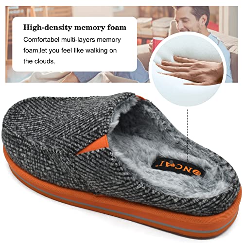 Image of ONCAI Mens Clog Slippers with Arch Support Stripe Faux Fur Cotton-Blend High-Density Memory Foam Warm House Slippers Slip-on Indoor Outdoor Rubber Sole Size 7-16