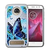 Moto Z2 Force Case, Moto Z Force (2nd Gen.) 2017 Hard Cover Dual Layer Protection Jewel Rhinestone [Shock Resistant] Crystal Gem Bling Case for Moto Z2 Force by Zase (Diamond Violet Blue Butterfly)