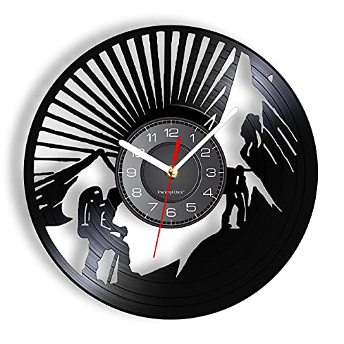 OTKU 12 inch Vinyl Decor Mountain Climbing Silent Mechanism Modern Wall Clock Mountaineering Home Decor Hiking Vinyl Album Record Clock Climbers Gift For Vintage Room Decoration