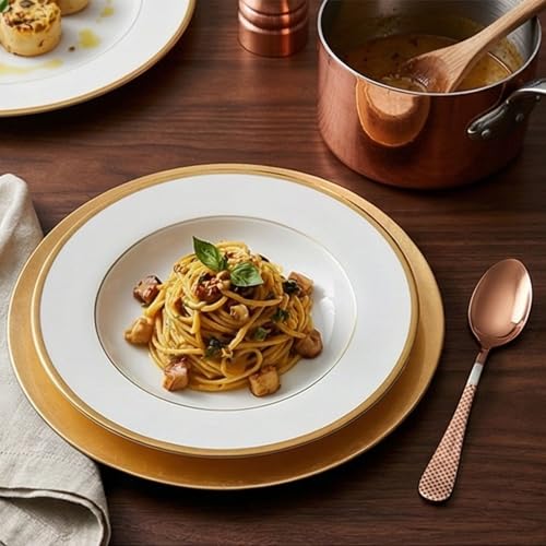 Image of Dinner Spoon Set of 5 ? 8.1 inch Rosegold Finish Tablespoons with Checks Printed Handle, Durable Stainless Steel & Dishwasher Safe Silverware for Home, Restaurant, and Gifting