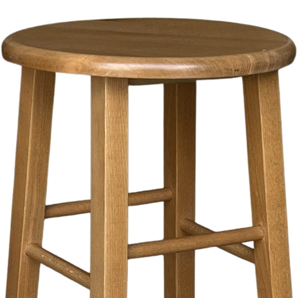 Taburete de madera con asiento redondo h 68 nogal claro patas rectas