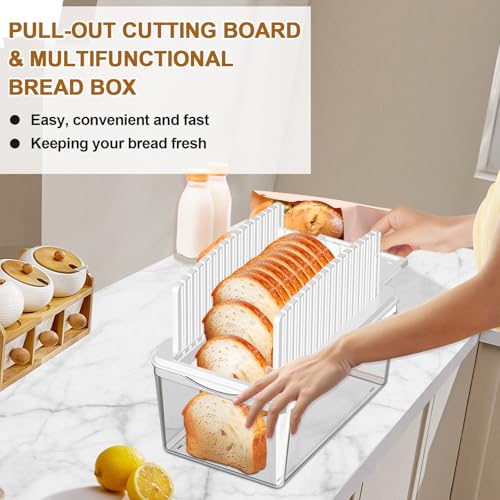 Image of Kiss Core Upgrade Pull Out Bread Slicer for Homemade Bread with Bread Box | Foldable Bread Slicing Guide Removable Cutting Board Slice Evenly Bread cutter slicer Suitable for Bread Making Supplies