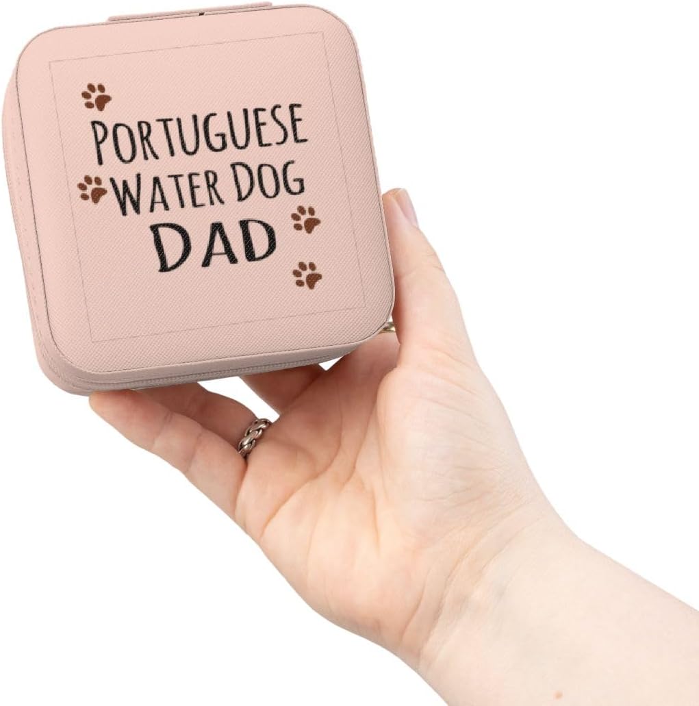 3dRose Portuguese Water Dog Dad - Doggie by breed - muddy brown paw print - doggy lover proud pet owner Jewelry Travel Case Pink