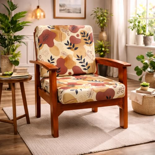 Image of STITCHNEST 'Contour Fit Series' Stretchable Printed Wooden Sofa Cover (Pack of 2) - Elastic Wooden Chair Cover | Wooden Sofa Seat Cover | Size - 20-21 x 20-21 x 3-5 in