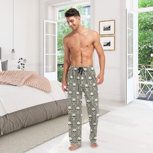 Laprad Men's Pajama Pants Lounge Comfy Pjs Bottoms Vintage Check Skull Soft Sleep Pant with Pockets 6