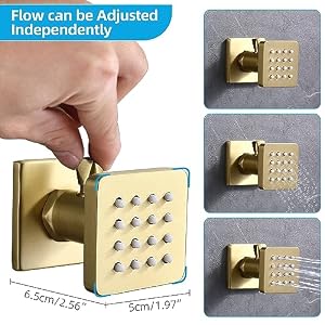 Enga Body Jets Shower System with On-Off Switch, 16 Inch Ceiling Rain Shower Head with Jets Shower Faucet Fixture Complete Set Brushed Gold Enga Body Jets Shower System with On Off Switch 16 Inch Ceiling Rain Shower Head with Jets Shower Faucet Fixture Complete Set Brushed Gold