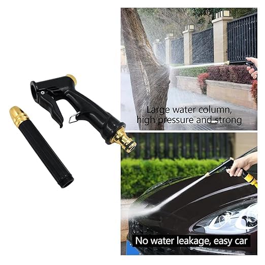 Image of Mini High Pressure Water Spray Gun Nozzle - Metal & Rubber Trigger Jet for Car Wash, Bike Cleaning, Gardening & Multipurpose Home Use (Black) (Water Spray Gun)