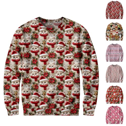Men Pullover Sweater Cute Novelty Y2k Lined Long Sleeve Pullover Funny Christmas Big and Tall Sweaters for Men